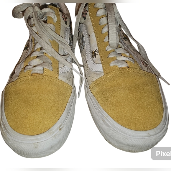 Women's Vans Size 9.5 Floral Suede Mustard Color - Picture 3 of 12